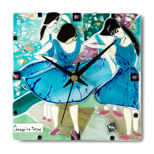 意大利原产Sebino Arte艺术玻璃时钟座钟《蓝衣舞女》