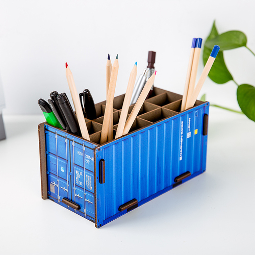 德国原产Werkhaus集装箱创意手工DIY木质笔筒收纳盒整理盒 蓝色