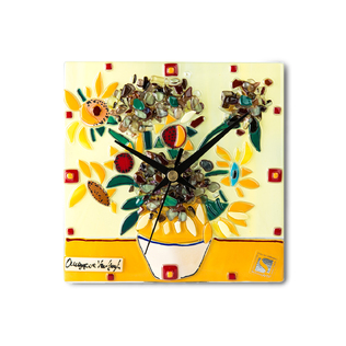 意大利原产Sebino Arte艺术玻璃时钟座钟梵高《向日葵》