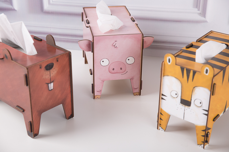 德国原产werkhaus创意手工diy组装动物纸巾餐巾纸抽纸盒老虎浅棕色