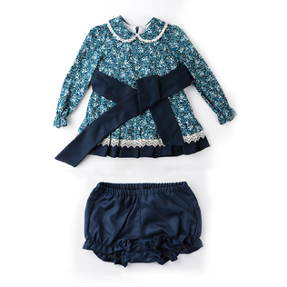 西班牙原产Nene Canela 棉大蝴蝶结娃娃领连衣裙碎花裙子