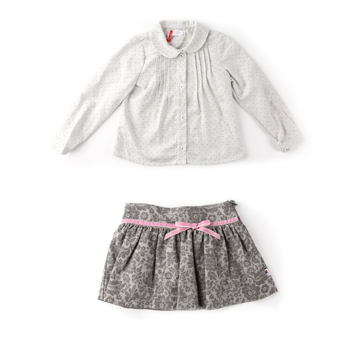 西班牙原产Nene Canela 长袖衬衫丝绒裙子套装 外套裙子 上衣白色，下衣灰色粉色 XS