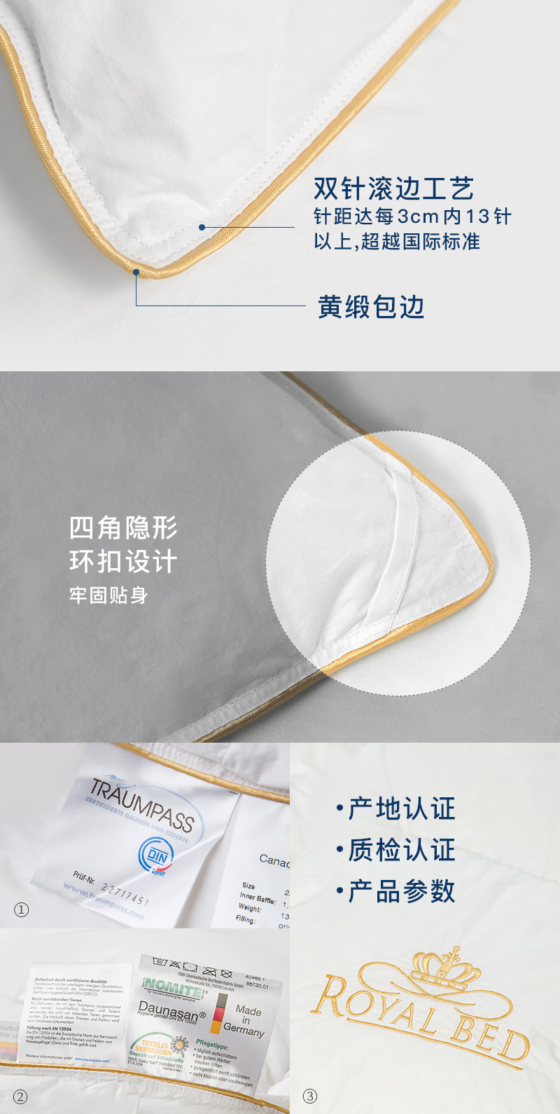 德国原产OBB Royal Bed西伯利亚95%雪鹅绒被 国王冬被 白色 220*240cm（适用于1.8m的床）