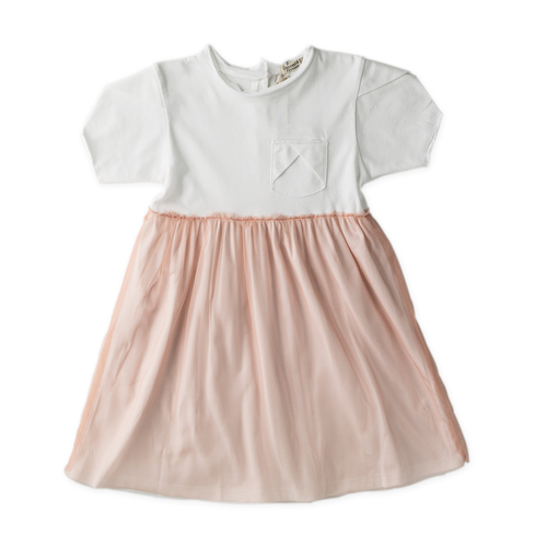 意大利原产Coccode针织薄纱公主裙 白色粉色拼接 S