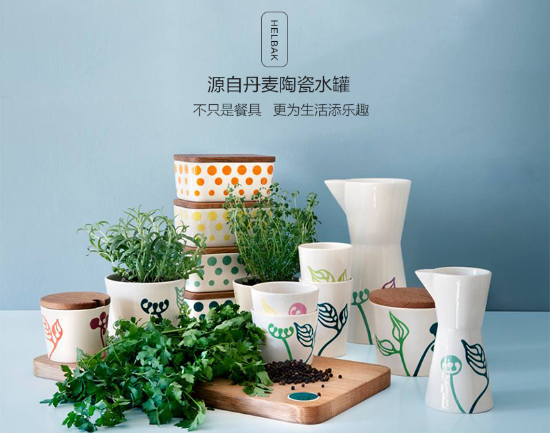 丹麦原产HELBAK陶瓷水罐手绘水罐艺术水罐 梨果图案