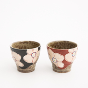 日本原产虚空藏窑浪漫樱花红黑手工对杯