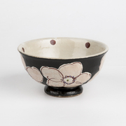 日本原产虚空藏窑浪漫樱花系列九谷烧手工碗 黑色