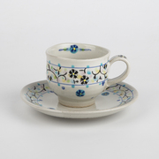 日本原产虚空藏窑小花唐草系列手工咖啡杯(带碟)