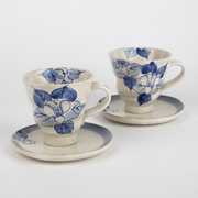 日本原产虚空藏窑蓝椿系列手工咖啡对杯