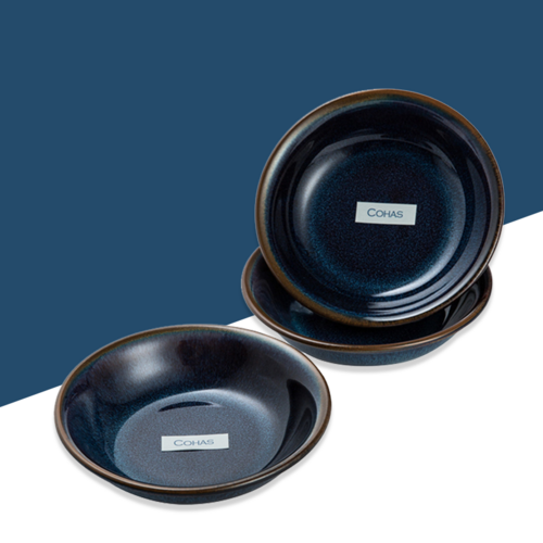 韩国原产COHAS光釉陶瓷餐碟餐盘点心盘3件套 深蓝色 M