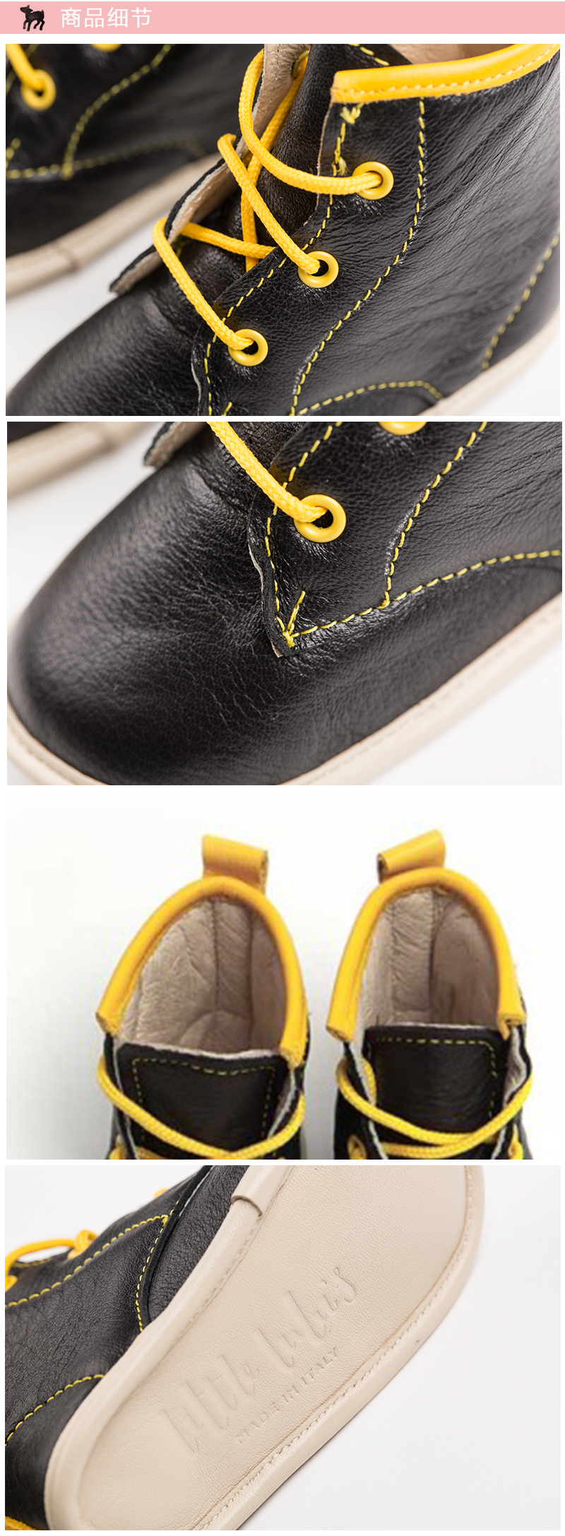 英国原产little lulus奥斯卡纳帕皮革婴幼儿靴子宝宝靴子 黑色 6-12m