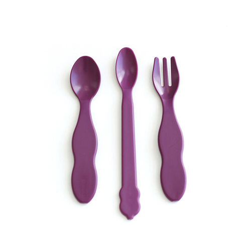 韩国原产uinlui甘蔗儿童餐具宝宝餐具儿童餐叉汤勺3件套 紫色