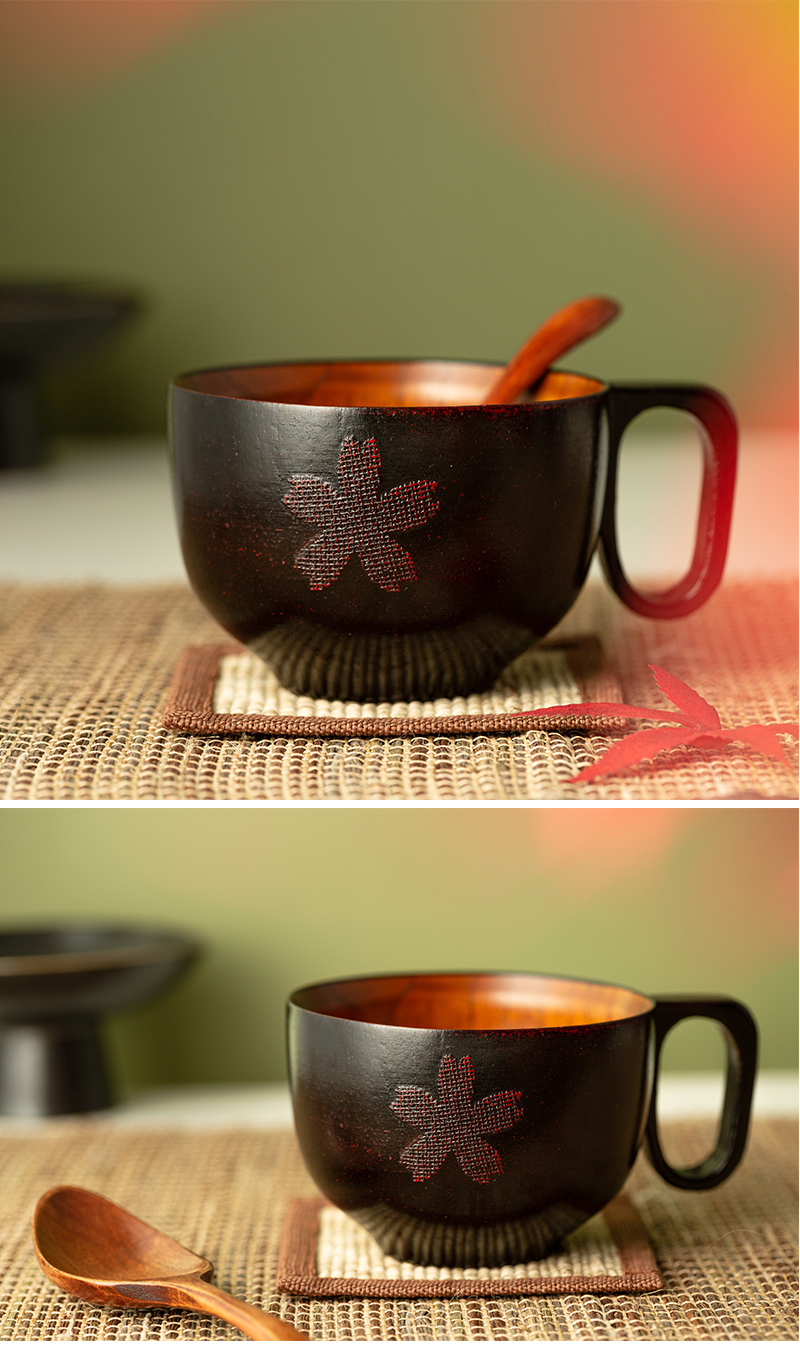 日本原产wakacho若兆传统漆器栗木樱花碗 黑色