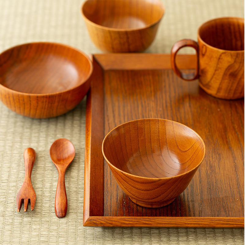 日本原产wakacho若兆传统漆器栗木餐碗茶杯餐具套装