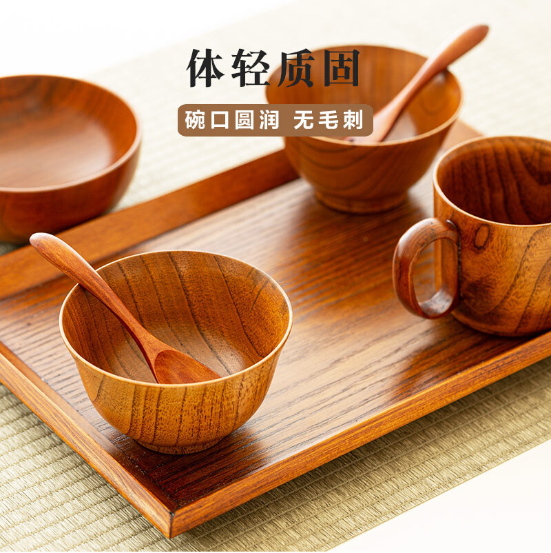 日本原产wakacho若兆传统漆器栗木餐碗茶杯餐具套装