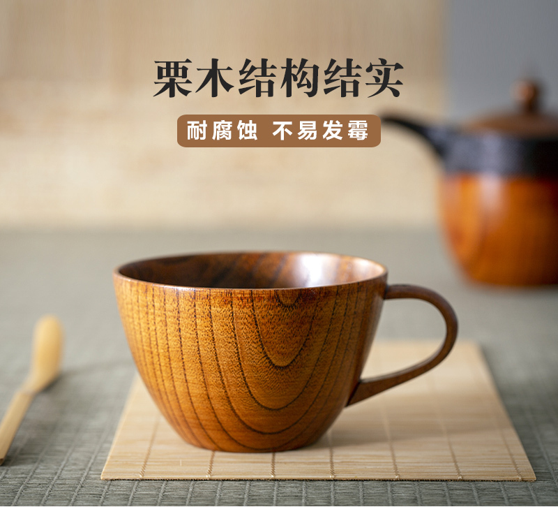 日本原产wakacho若兆传统漆器栗木咖啡杯马克杯茶杯 浅褐色