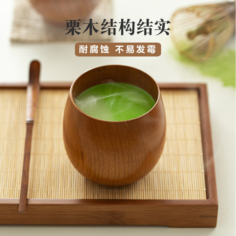 日本原产wakacho若兆传统漆器栗木水杯茶杯 浅褐色
