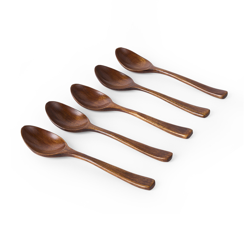 日本原产wakacho若兆传统漆器荷木餐勺调羹5支装 褐色