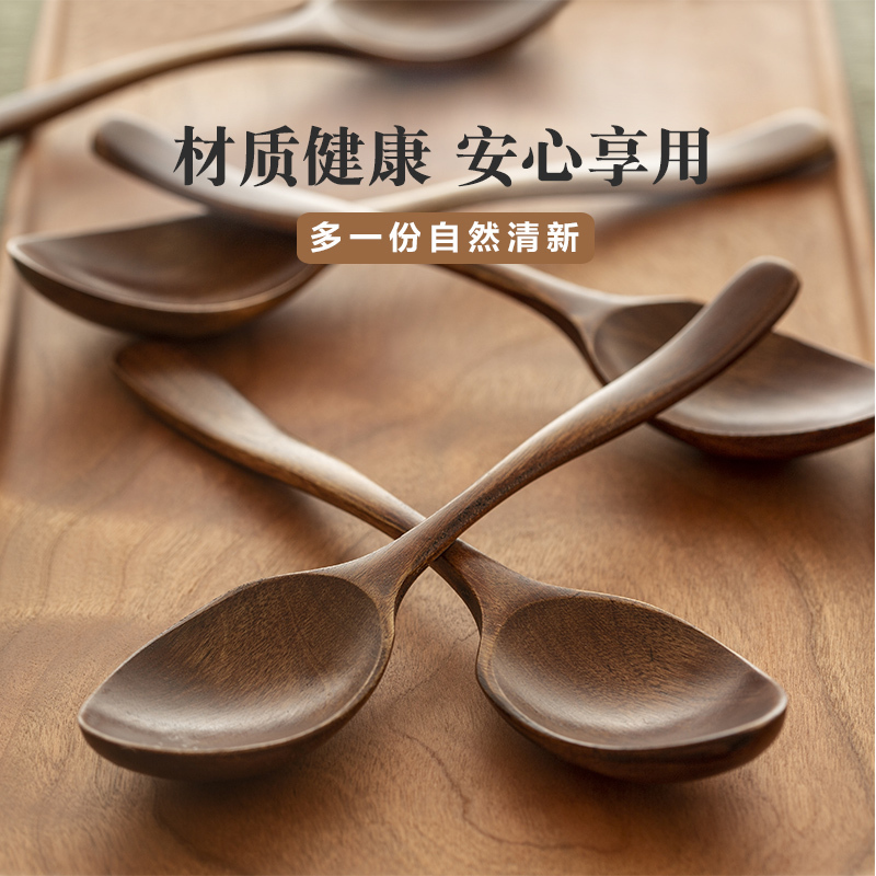 日本原产wakacho若兆传统漆器荷木餐勺调羹5支装 褐色