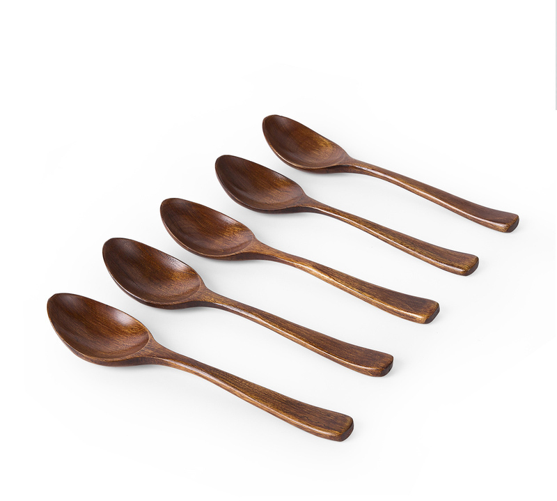 日本原产wakacho若兆传统漆器荷木餐勺调羹5支装 褐色