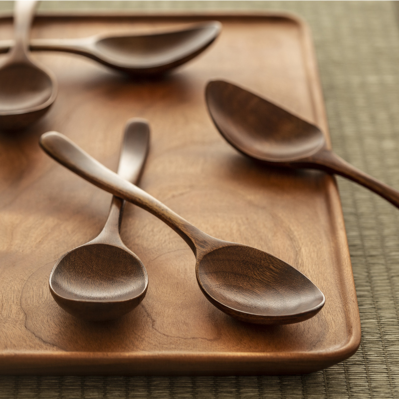 日本原产wakacho若兆传统漆器荷木餐勺调羹5支装 褐色