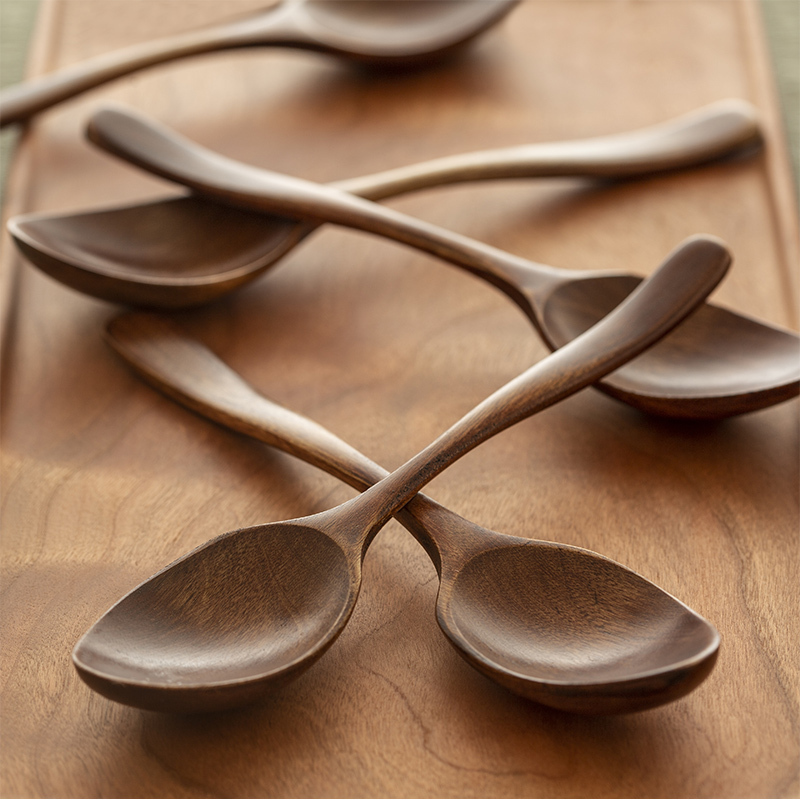 日本原产wakacho若兆传统漆器荷木餐勺调羹5支装 褐色