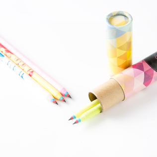 韩国原产ECO&I纸质铅笔彩色纸铅笔neon卡通系列5支笔筒套装