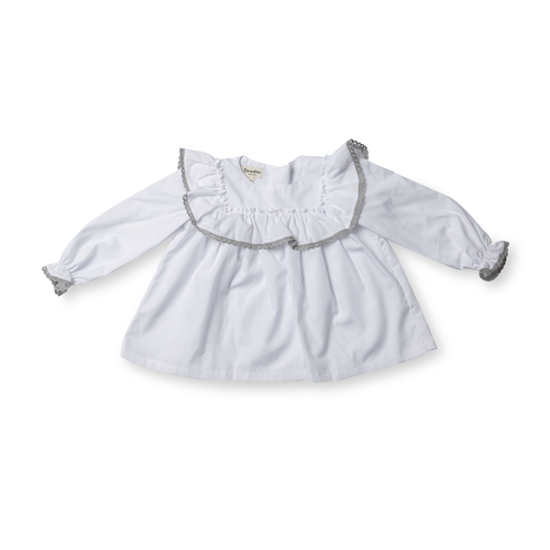 英国原产Benedita镶褶婴儿衬衫宝宝装白色带灰边蕾丝 白色 L