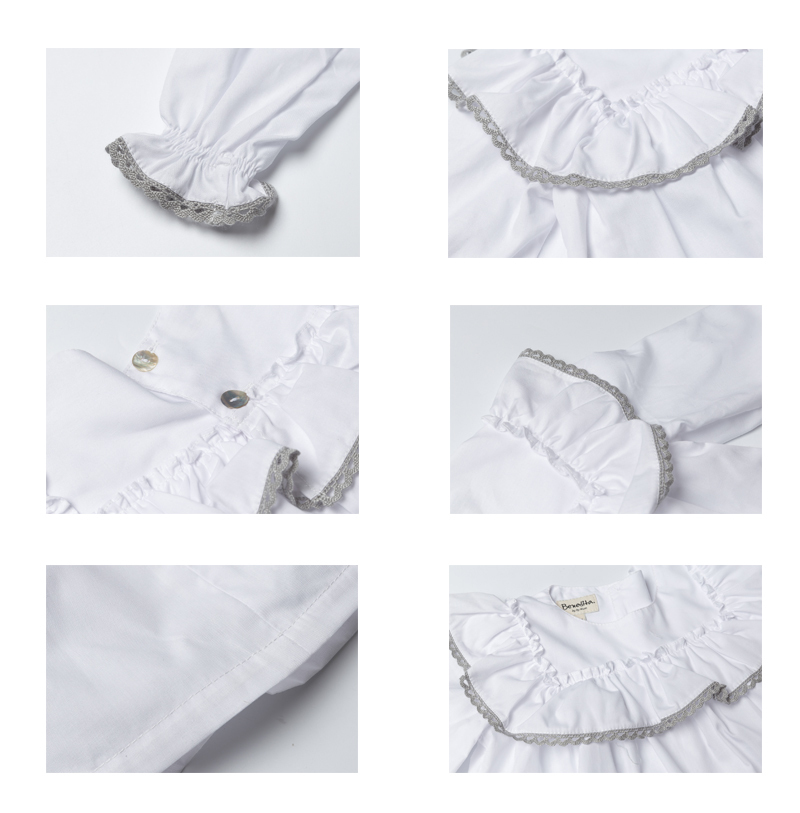 英国原产Benedita镶褶婴儿衬衫宝宝装白色带灰边蕾丝 白色 L