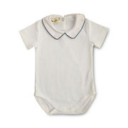 英国原产Benedita海军蓝镶领短袖婴儿连体衣男款