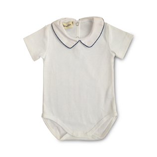 英国原产Benedita海军蓝镶领短袖婴儿连体衣男款