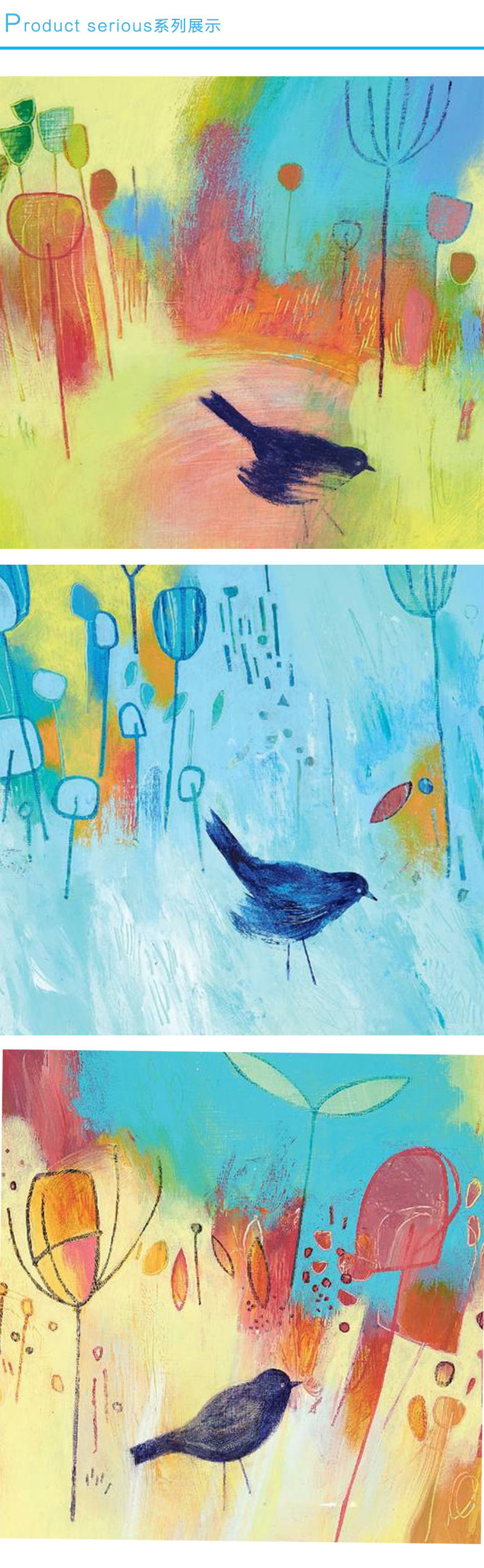 英国原产IONA画眉鸟水墨画图案节日祝福贺卡明信片 彩色