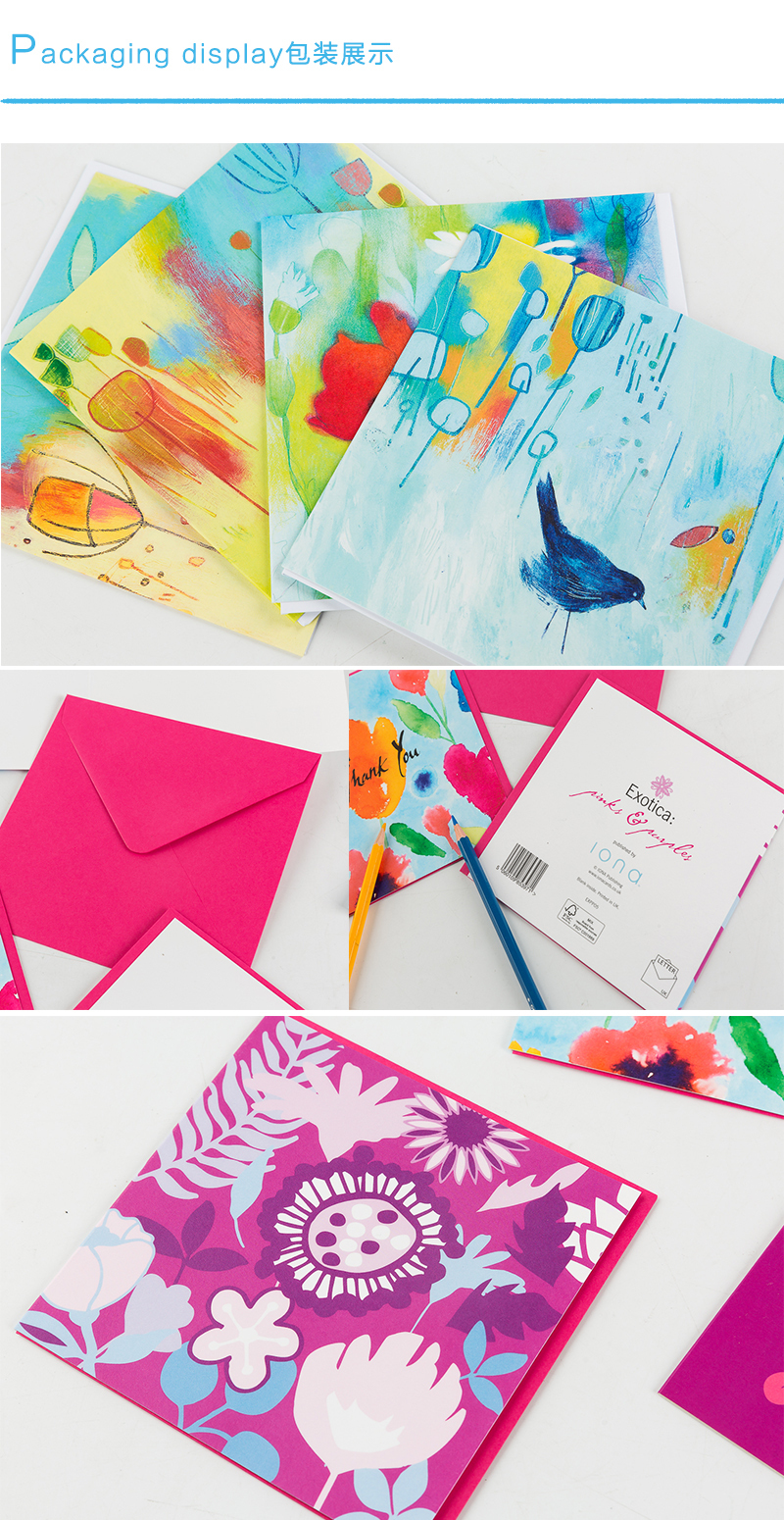 英国原产IONA天堂鸟水墨画图节日祝福贺卡明信片 紫色