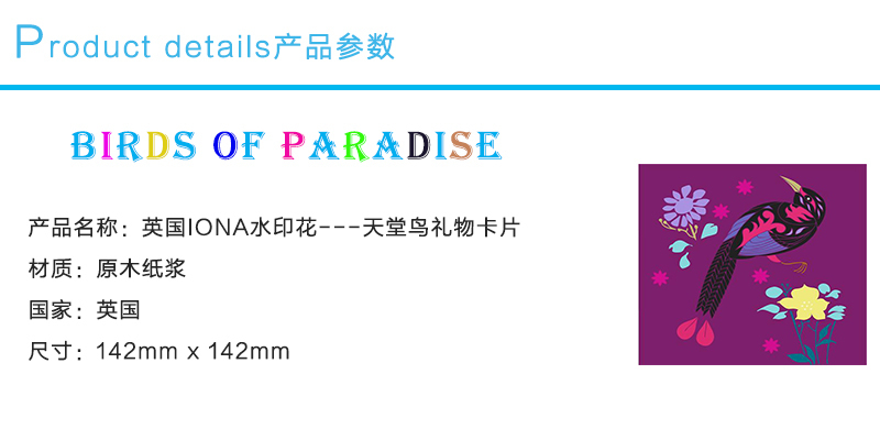 英国原产IONA天堂鸟水墨画图节日祝福贺卡明信片 紫色
