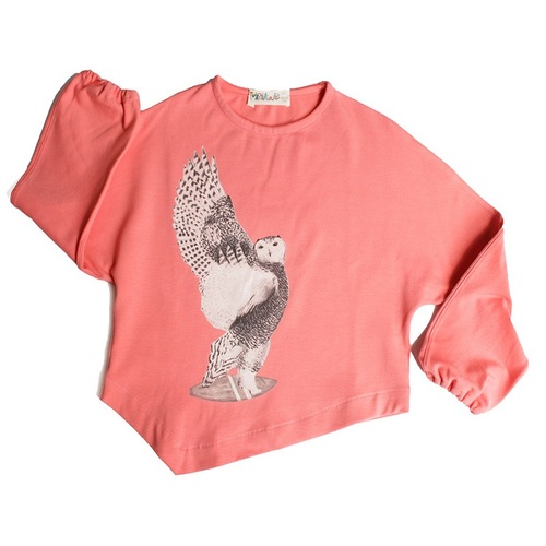 西班牙原产MoNiKaKo Kids 猫头鹰不规则底边上衣女童长袖 粉红 S