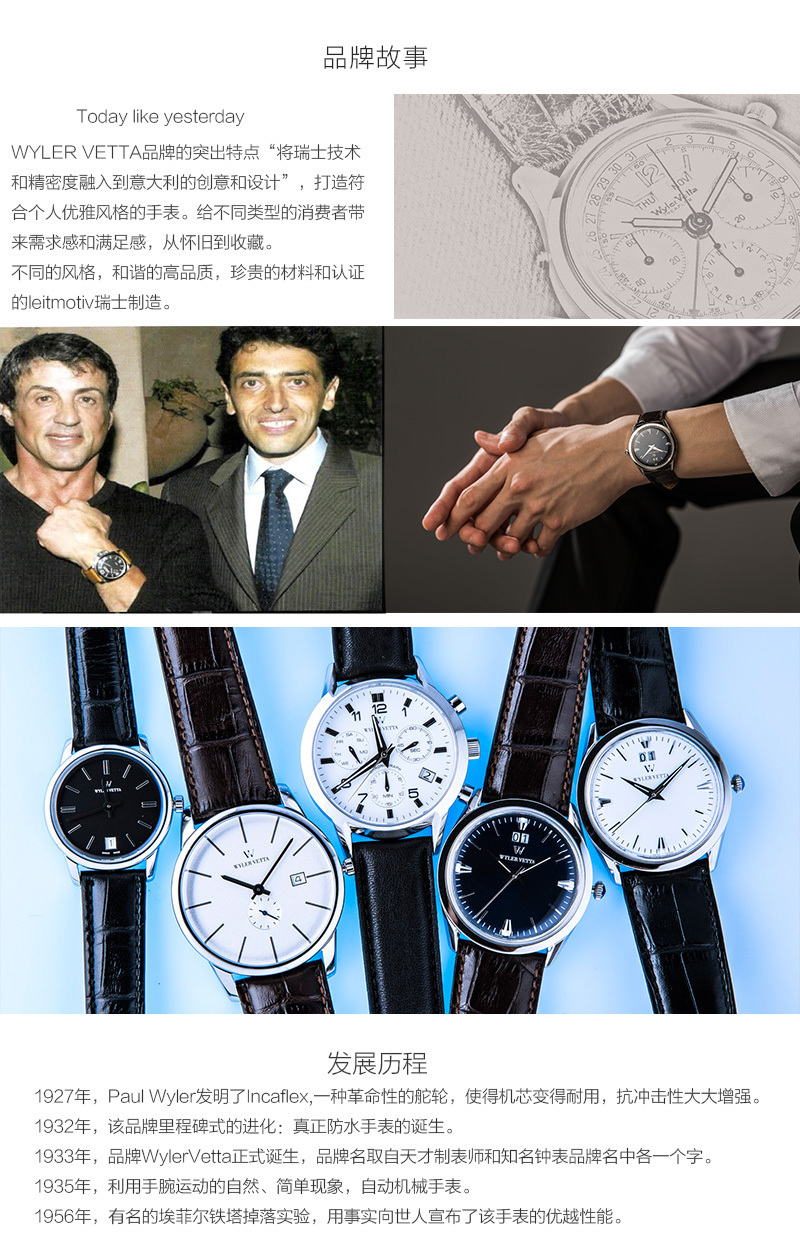 意大利WYLER VETTA传承系列男士手表石英表 白色