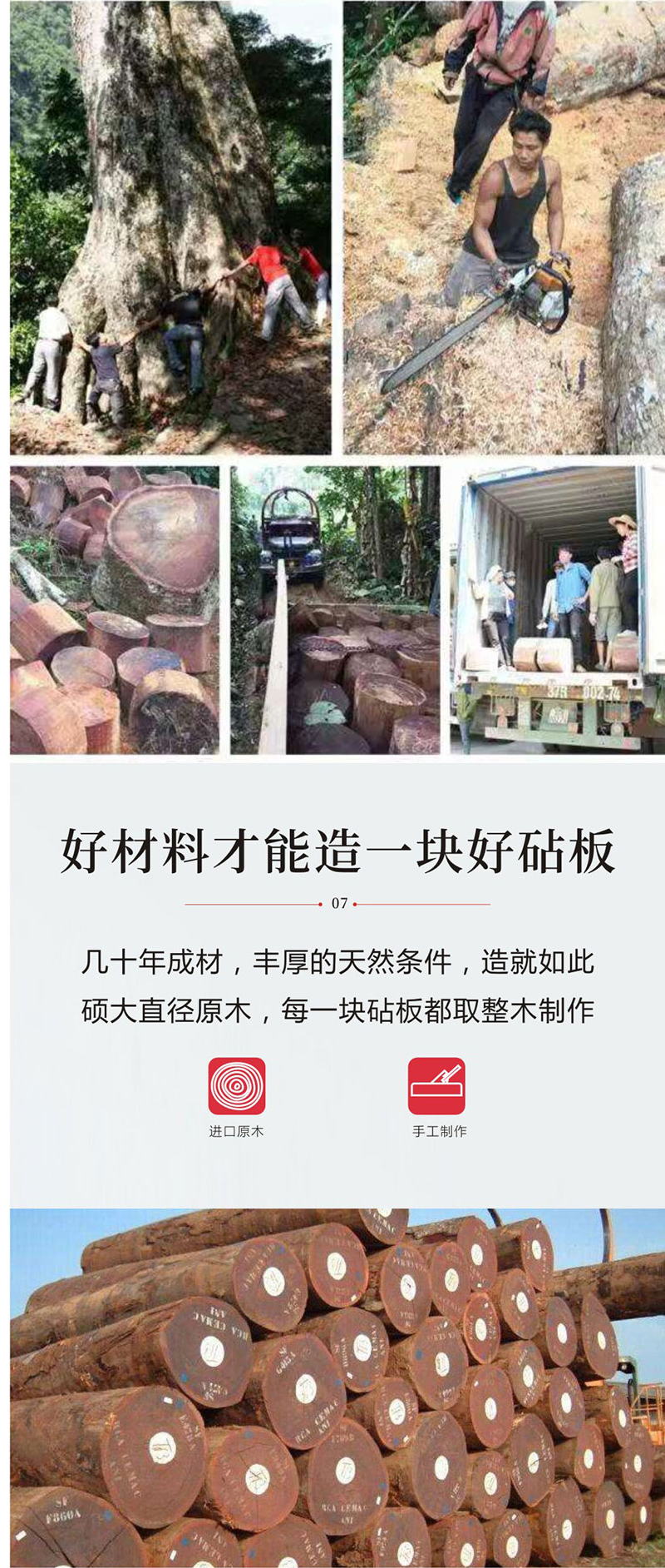 xbodo小卜多乌檀木高脚砧板 浅棕色 砧板大号45*30*6cm