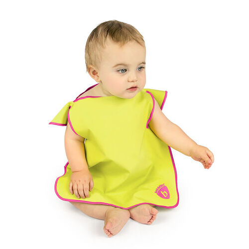 美国原产Bibbitec多功能婴儿食饭衣儿童饭兜小孩吃饭围裙 黄底红边 大号(18个月-5岁)