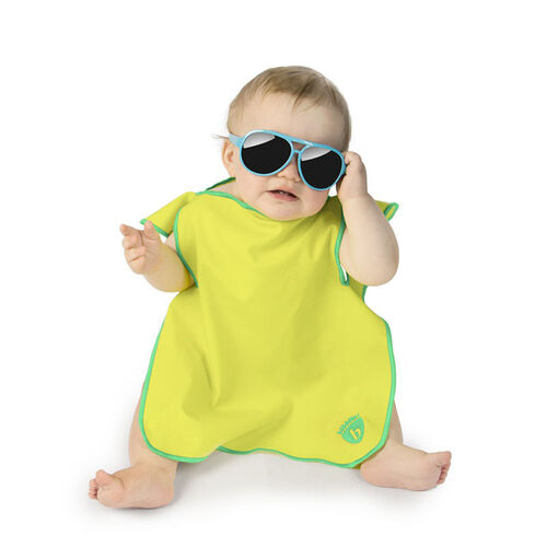 美国原产Bibbitec多功能婴儿食饭衣儿童饭兜小孩吃饭围裙 黄底绿边 中号(9-24个月)