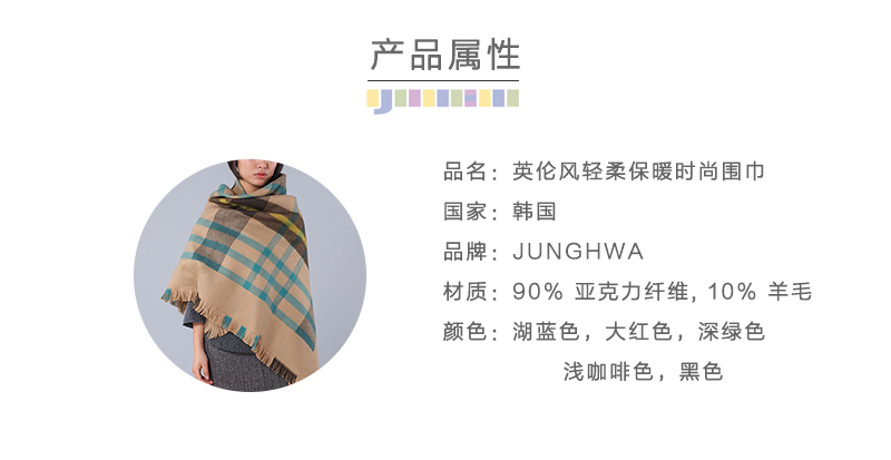 韩国原产JUNGHWA时尚英伦披风围巾披肩 浅咖啡格子