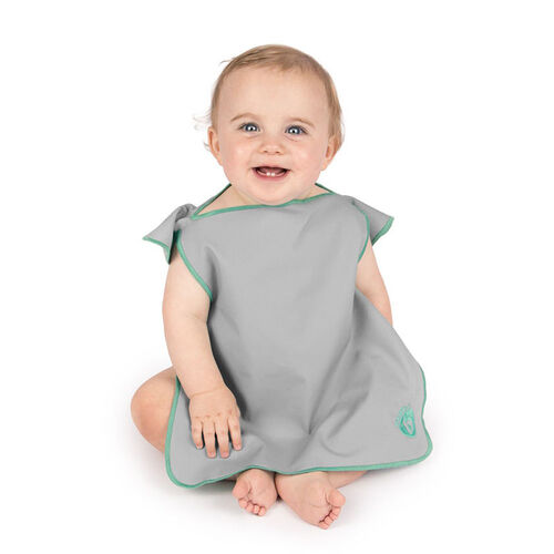 美国原产Bibbitec多功能婴儿食饭衣儿童饭兜小孩吃饭围裙 灰底绿边 小号(0-9个月)