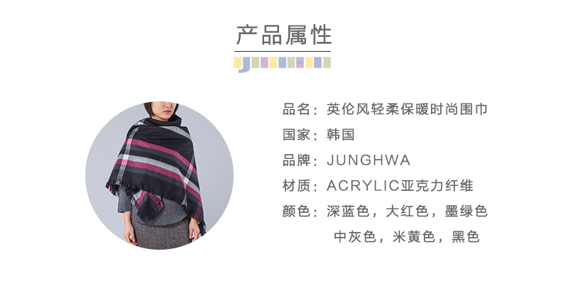 韩国原产JUNGHWA时尚英伦披风围巾披肩 率性黑色格子