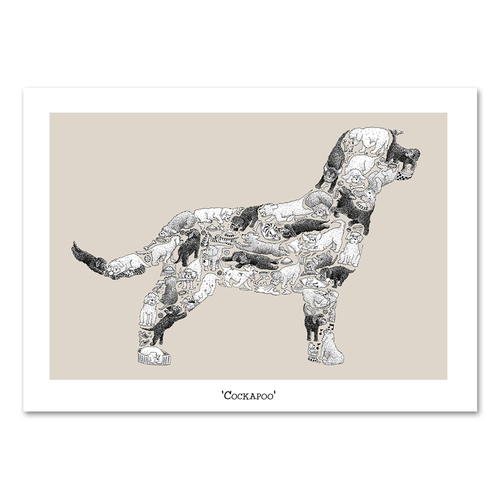 英国原产 Louise Tate Illustration动物挂画库克颇犬 黑白