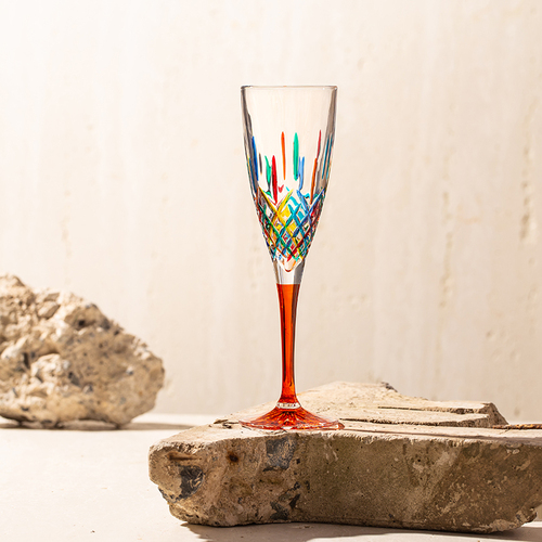 意大利原产ZECCHIN圣殿系列手工彩色玻璃高脚酒杯150ml 橙色