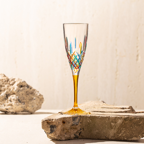 意大利原产ZECCHIN圣殿系列手工彩色玻璃高脚酒杯150ml 黄色