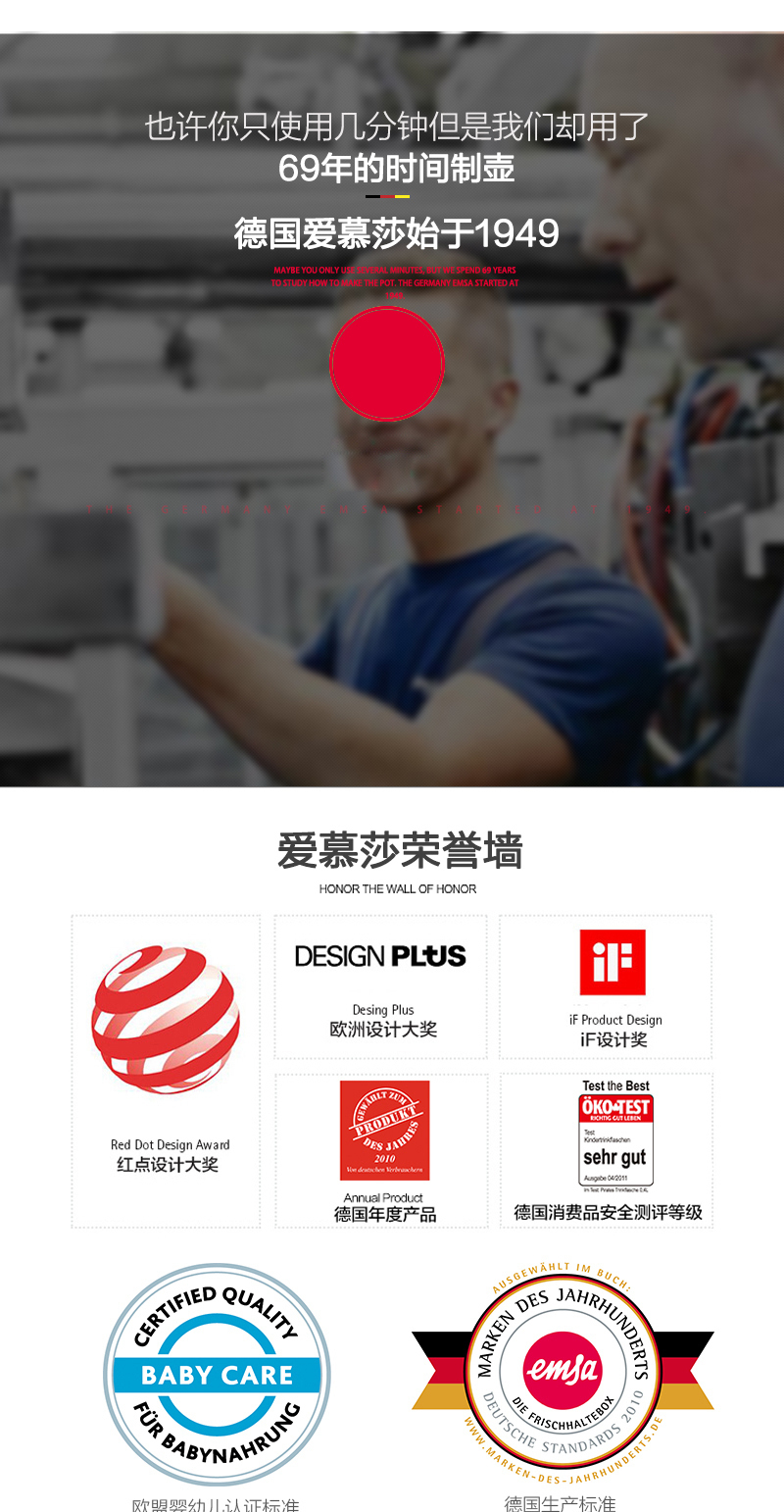 德国原产EMSA爱慕莎保温壶保冷壶家用热水壶basic系列1.5L 黄色