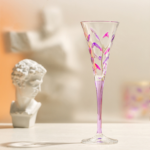 意大利原产ZECCHIN叶纹系列笛型杯高脚杯红酒杯 紫色