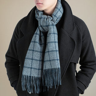 意大利原产MA.AL.BI.双层羊绒围巾男士围巾灰色格子