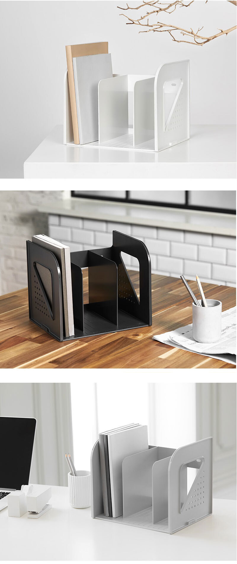 韩国原产SYSMAX 棱角系列三栏书立书架 灰色