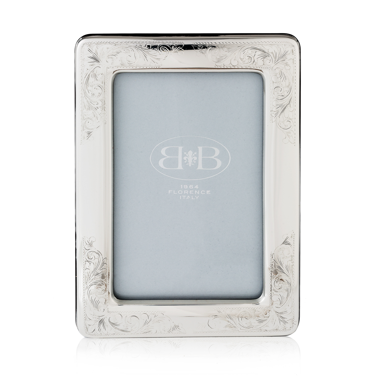 意大利原产B&B银制手工相框摆台裱画框四边植物花纹